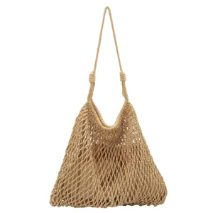 Summer woven mesh shoulder tote bag casual beach large capacity hollow commuter handbag