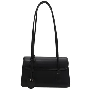 Classic black minimalist leather shoulder underarm bag for women daily fashion style.