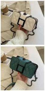 Stylish women quilted crossbody shoulder bag autumn winter fashion handbag with chain strap.