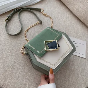 Women's Fashion Contrast Color Shoulder Bag PU Leather Crossbody Bag Chic Chain Flap Bag