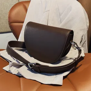 Women PU Leather Saddle Bag Fashionable Casual Crossbody Shoulder Bag Small Purse With Wide Strap