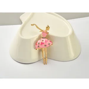 Fashion alloy rhinestone ballerina girl brooch pin elegant women clothing accessory