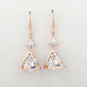 Elegant rose gold geometric cubic zirconia long drop earrings for women fashion jewelry