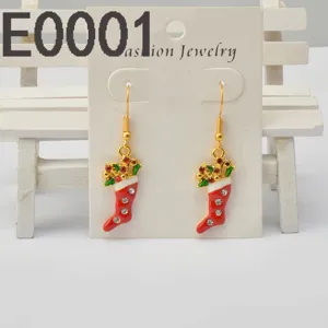 Christmas stocking alloy rhinestone earrings detail view showcasing delicate holiday design jewelry.