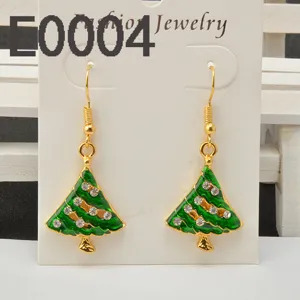 Christmas tree earrings detailed shot, alloy enamel rhinestone holiday fashion jewelry accessory.