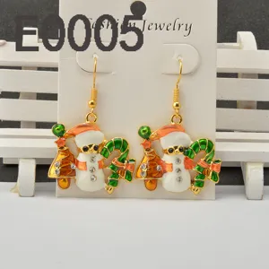 Christmas tree snowman dangle earrings festive alloy rhinestone jewelry for women girls.