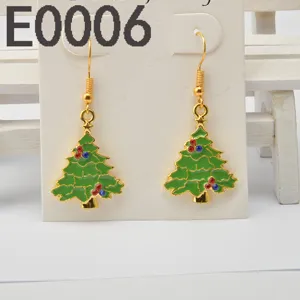 Christmas tree alloy rhinestone drop earrings, festive gold-rimmed hook earrings for women.