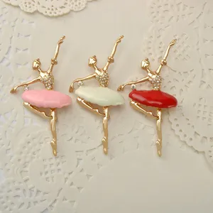 Fashion Alloy Rhinestone Ballerina Girl Brooch Pin Enamel Cartoon Character Corset Pin Elegant Jewelry Gift