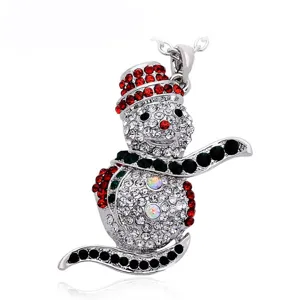 Christmas Snowman Sweater Chain Alloy Rhinestone Pendant Necklace For Women Men Holiday Party Jewelry