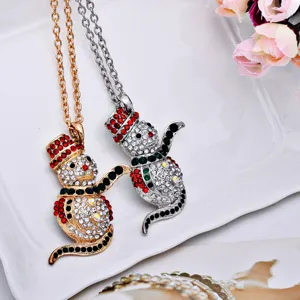 Christmas rhinestone snowman pendant necklace sweater chain fashion holiday gifts
