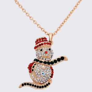 Christmas rhinestone snowman pendant sweater chain holiday fashion jewelry gift accessories