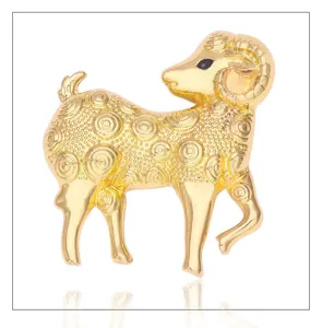 Gold zodiac sheep brooch for men, exquisite alloy animal lapel pin clothing accessory for daily wear.