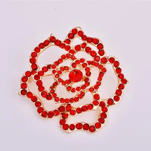 Fashion alloy red rhinestone rose flower brooch pin for women clothing decorative accessories