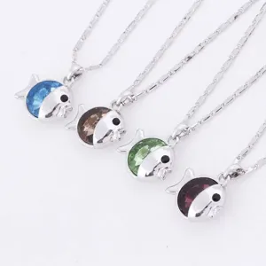 Exquisite cute small fish crystal pendant necklace with silver chain for women daily wear