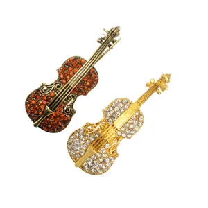 Elegant Crystal Rhinestone Violin Brooch Pin Alloy Music Jewelry for Women Dress!