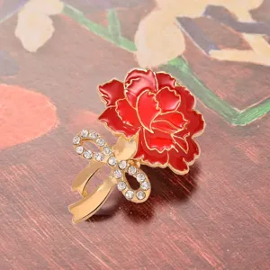 Exquisite Alloy Rhinestone Carnation Brooch Enamel Flower Pin Natural Style Women Jewelry Gift For Mother's Day