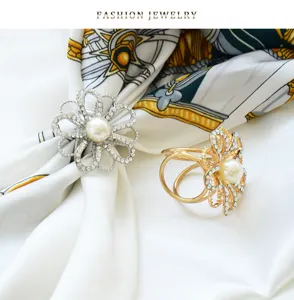 Cross-border European standard zinc alloy rhinestone three-ring scarf buckle fashion jewelry