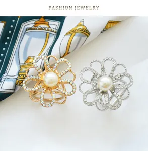 Rhinestone flower pearl scarf ring clip accessory for women shawl buckle jewelry