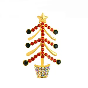 Broche Arbre de Noël Épinglette Alliage Strass Épinglette Festive Accessoires de Bijoux de Mode Cadeaux Pour Femmes Hommes