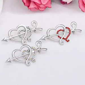 Fashion Valentine Day Alloy Rhinestone Arrow Through Heart Brooch Pin Women Jewelry Gift Accessory