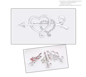 Fashion rhinestone double heart arrow brooch pin for women elegant crystal jewelry accessory