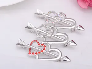 Silver rhinestone double heart arrow brooch fashion jewelry set for sweet clothing gifts.