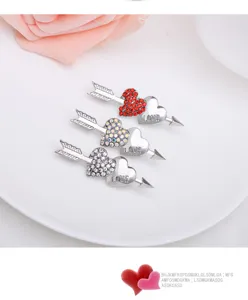 Heart and arrow rhinestone brooch set, fashion silver metal crystal pin for women gift.