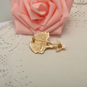 Gold tone carnation flower brooch pin back view, alloy Mother's Day gift accessory.