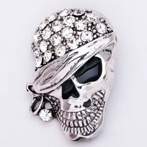 Rhinestone Crystal Skull Brooch Pin Fashion Pirate Head Badge Halloween Clothing Accessory