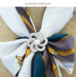 Exquisite rhinestone and pearl flower scarf ring, elegant detail for stylish shawls and wraps.