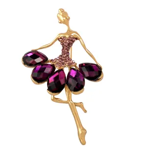 Koreanischer Stil Legierung Strass Ballettmädchen Brosche Elegante Lila Kristall Reversnadel Damen Kleidung Zubehör Schmuck