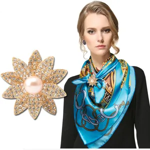 Estilo Coreano Estrás Aleación Seda Bufanda Hebilla Mujer Moda Flor Broche Chal Anillo Clip Ropa Accesorios Joyería Regalo