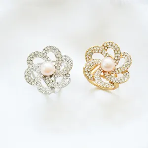 Elegant Rhinestone Pearl Flower Scarf Buckle Shawl Ring Dual Color Fashion Main Item