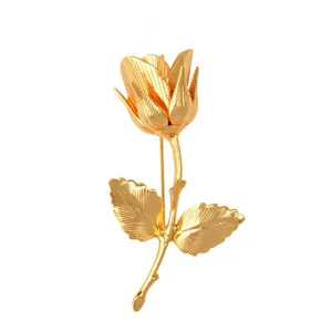 Vintage Gold-Plated Copper Rose Brooch Elegant Floral Suit Lapel Pin Badge Fashion Jewelry Accessories For Women And Men