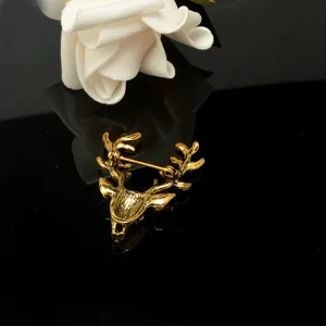 Vintage Gold Tone Deer Head Brooch Christmas Stag Lapel Pin Jewelry Accessory Main View