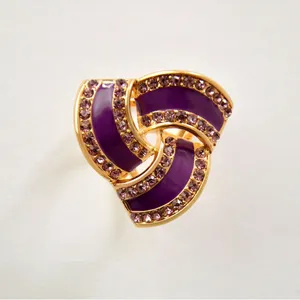 Stylish three-ring scarf clip with purple enamel and crystals, perfect for daily fashion wear.
