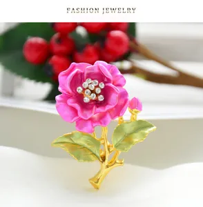 Alloy camellia flower rhinestone brooch elegant fashion jewelry for women dress accessory