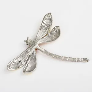 Silver tone metal dragonfly brooch insect lapel pin fashion clothing accessory main view