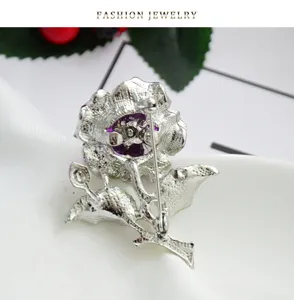 Rhinestone camellia flower brooch pin alloy fashion jewelry clothing accessory detail view