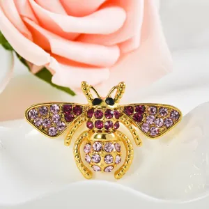Cute rhinestone bee brooch for women, crystal insect lapel pin, elegant alloy fashion jewelry.