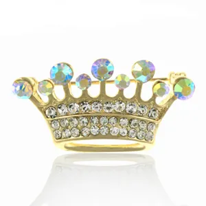 Koreanischer Stil Legierung Strass Krone Brosche elegante Gold Metall Kristall Anstecknadel