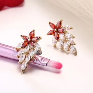 Luxury Alloy Zirconia Flower Stud Earrings With 925 Sterling Silver Post Sparkling Multi Color Wedding Party Women Jewelry
