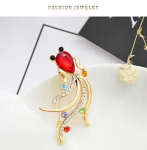 Goldfish Brooch Crystal Rhinestone Cute Animal Pin Fashion Jewelry for Women Clothing Accessories