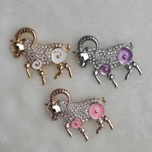 Fashion Alloy Sheep Brooch Rhinestone Enamel Unisex Animal Lapel Pin Gold Silver Rose Gold Jewelry Gift