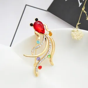 Rhinestone Goldfish Brooch Pin Alloy Crystal Animal Suit Collar Pin Fashion Jewelry Gift For Women