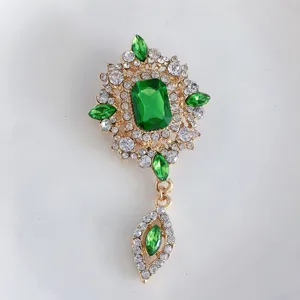 Vintage green crystal rhinestone brooch baroque style elegant teardrop clothing accessory