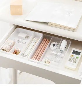 Scatola organizer per cassetti in plastica divisorio per cancelleria e trucco da scrivania.