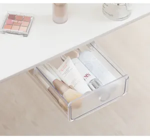 Clear under desk drawer organizer, invisible desktop storage box for stationery and cosmetics.