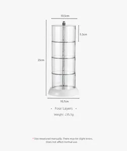 Torre di stoccaggio organizer per trucco in acrilico trasparente girevole a 4 strati.