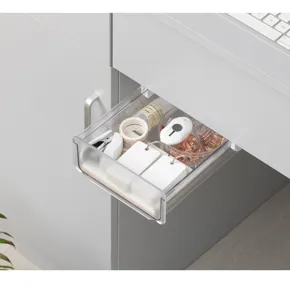 Under desk drawer storage organizer clear plastic hidden box for office stationery and small items